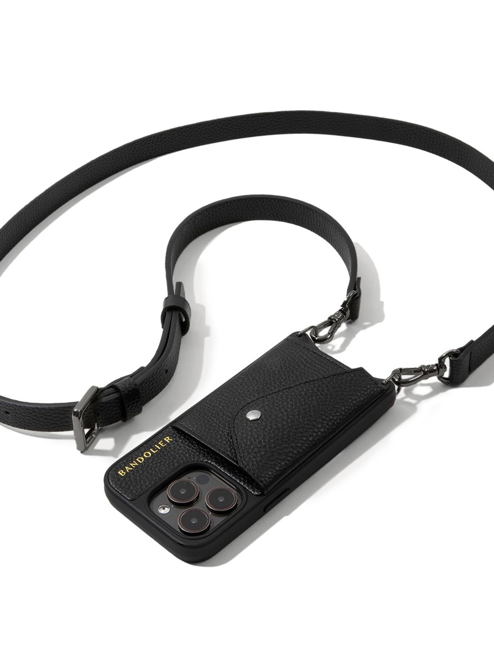 Bandolier Hailey Crossbody Phone Case Leather iPhone 15 Pro Black Pewter New